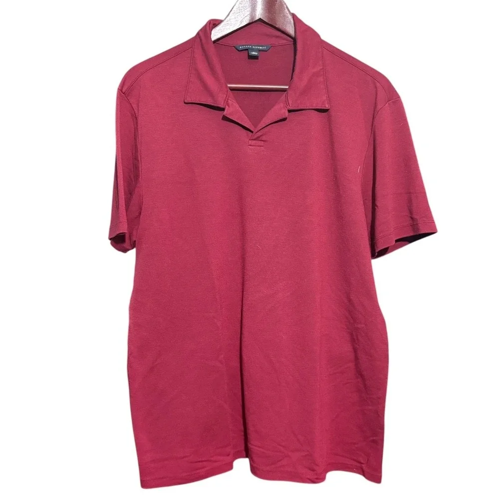 Banana Republic Shirt Mens Large Red Short Sleeve Polo Collard Preppy